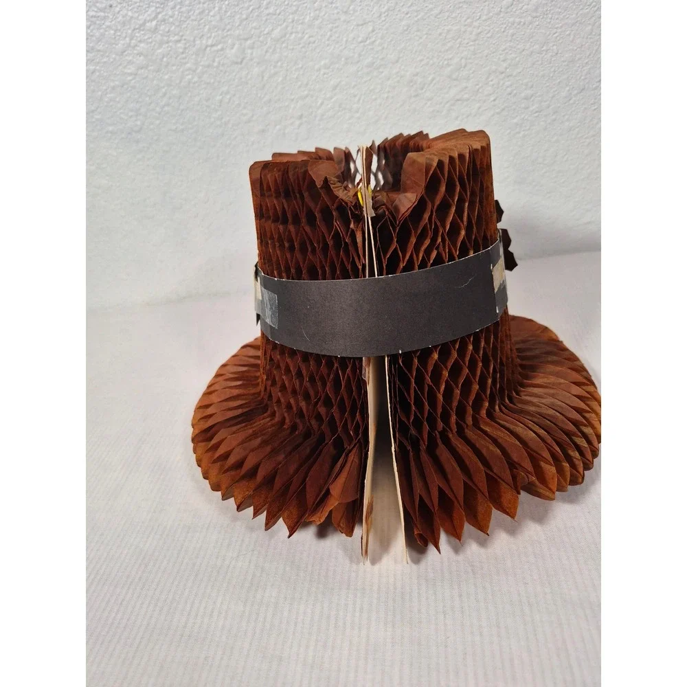 Vintage Honeycomb Paper Thanksgiving Decorations Pilgrim Hat Wheat Sheaf Set